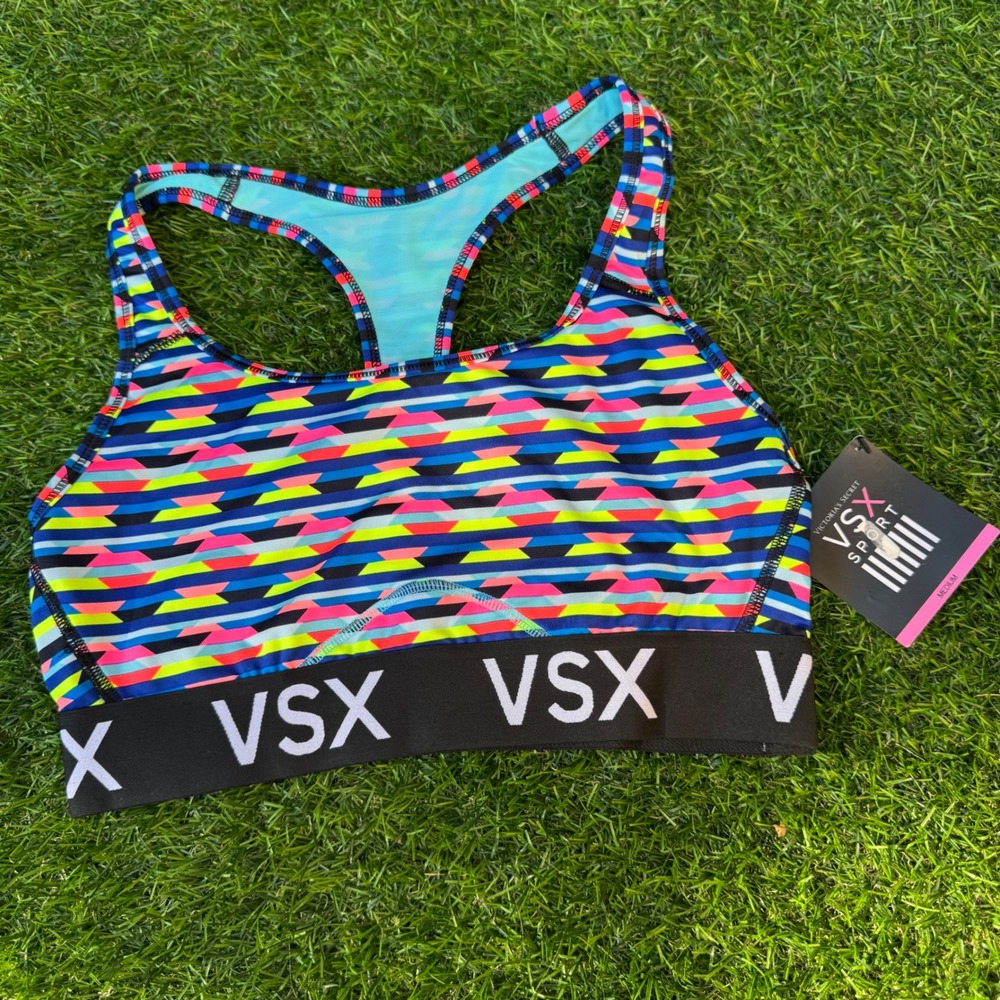 Victoria's Secret VSX The Player Sports Bra Medium Neon Geometric Racerback NWT